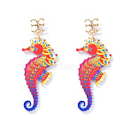 Ocean Acrylic & Alloy Dangle Earrings for Women, Golden, Sea Horse, 90x34mm(WG27996-01)