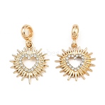 Alloy Crystal Rhinestone European Dangle Charms, Sun with Hollow Heart Large Hole Pendants, Rack Plating, Long-Lasting Plated, Golden, 33.5mm, Hole: 4.5mm(AL-CBAC2D3-19G)