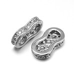 Brass Micro Pave Cubic Zirconia Spacer Bars, Lead Free & Cadmium Free & Nickel Free, Clear, Real Platinum Plated, 13x7x2.5mm, Hole: 1mm(ZIRC-M068-02P-NR)
