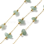 304 Stainless Steel Link Chains, Soldered, with Natural Green Aventurine, with Spool, Ion Plating(IP), Real 18K Gold Plated, 3~5.5x3~11.5x1~3.5mm, about 32.81 Feet(10m)/Roll(CHS-R020-04G-05)