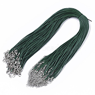 Waxed Cotton Cord Necklace Making, with Alloy Lobster Claw Clasps and Iron End Chains, Platinum, Dark Green, 44~48cm, 1.5mm(MAK-S032-1.5mm-B03)