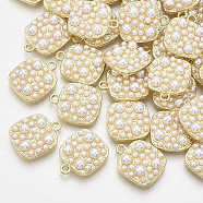 ABS Plastic Imitation Pearl Pendants, with Alloy Findings, Square, Light Gold, 17.5x14x5mm, Hole: 1.8mm(X-PALLOY-T071-008)