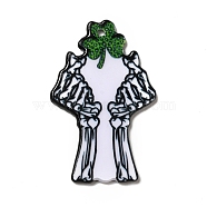 Halloween Printed Acrylic Pendants, Saint Patrick's Day, Skeleton Hand Charm, Hand Heart, 40.5x26x2mm, Hole: 2mm(MACR-G059-07C)