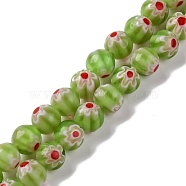 Handmade Millefiori Lampwork Beads Strands, Round, Yellow Green, 6mm, Hole: 0.7mm, about 64pcs/strand, 14.69''(37.3cm)(LAMP-G164-02D)