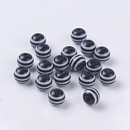Round Striped Resin Beads, Black, 6x5mm, Hole: 1.8~2mm(X-RESI-R158-6mm-11)