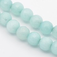 Dyed Faceted Round Natural Jade Beads Strands, Imitation Amazonite, 8mm, Hole: 1mm, about 46pcs/strand, 15.75 inch(G-E302-095-8mm-1)