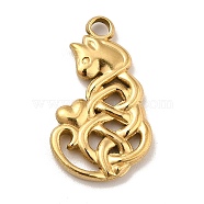 Ion Plating(IP) 201 Stainless Steel Pendants, Fox Charms, Real 18K Gold Plated, 23.5x14x2.5mm, Hole: 2.5mm(STAS-P312-01G)