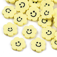 Handmade Polymer Clay Cabochons, Flower with Smile, Yellow, 9~10x9.5~10.5x2mm(X-CLAY-T016-32H)