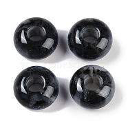 Resin European Beads with Glitter Powder, Large Hole Beads, Rondelle, Black, 13.5x7.5mm, Hole: 5mm(RESI-F055-07G)