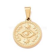 Vacuum Plating 304 Stainless Steel Pendant,  Flat Round with Eye Pattern, Golden, 20x17.5x2mm, Hole: 7.5x4mm(X-STAS-C045-04G)