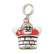 Anti-Tarnish Rhodium Plated 925 Sterling Silver Enamel Christmas European Dangle Charms, Santa Claus Large Hole Pendants, Platinum, Red, 23mm, Hole: 4mm(STER-Z010-02P-01B)