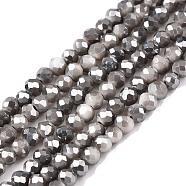 Electroplate Glass Beads Strands, Pearl Luster Plated, Faceted, Rondelle, Dark Gray, 2.5x2mm, Hole: 0.7mm, about 154~161pcs/strand, 11.7~12.09 inch(30~31cm), about 90~100 strands/set(EGLA-T021-03A)