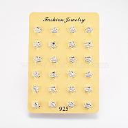 Brass Ear Studs, Crown, Silver Color Plated, 6x8.5x3mm, Pin: 0.6mm(EJEW-E212-10S)