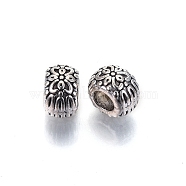 Tibetan Style Alloy European Beads, Large Hole Beads, Cadmium Free & Lead Free, Rondelle with Flower, Antique Silver, 10x7mm, Hole: 4.5mm, about 490pcs/1000g(TIBE-S314-75AS-RS)