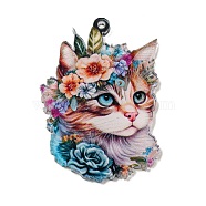 Cartoon Animal Printed Acrylic Pendants Decorations, Cat Shape, 43x29.5x2mm, Hole: 1.6mm(OACR-R264-01C)