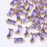 Transparent Glass Charms, with Brass Findings, Faceted, Rectangle, Light Gold, Medium Purple, 8.5x4x3mm, Hole: 1mm(X-GLAA-T007-13C)