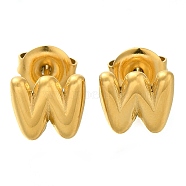 304 Stainless Steel Stud Earrings, Real 14K Gold Plated, Letter W, 7.5x8.5mm(EJEW-I316-01G-W)