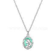 Princess Fish Tail Double-Sided Relief Pendant Necklaces, Stainless Steel Cable Chain Necklaces(FK0425-2)