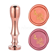 DIY Scrapbook, Brass Wax Seal Stamp Flat Round Head and Handle, Rose Gold, Flower Pattern, 25mm(AJEW-WH0147-059)