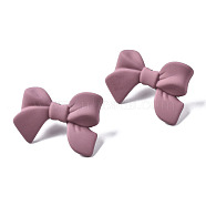 Spray Painted CCB Plastic Bowknot Stud Earring Findings, Old Rose, 24x33mm, Hole: 1.2mm, Pin: 0.7mm(CCB-Q091-07F)