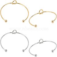 4Pcs 2 Colors 304 Stainless Steel Love Knot Cuff Bangle Making, with End Round Beads, Mixed Color, Inner Diameter: 2-1/2 inch(63~66mm), 2pcs/color(MAK-UN0001-38)