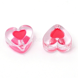 Transparent Clear Enamel Acrylic Beads, Heart, Deep Pink, 15x17x11mm, Hole: 2mm(ACRC-CJC0001-01F)