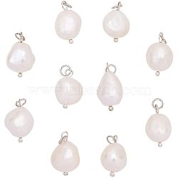 Natural Cultured Freshwater Pearl Pendants, with Brass Findings, Creamy White, 16x9~10mm, Hole: 3mm, 10pcs/box(PEAR-PH0001-01)