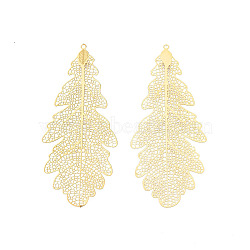 304 Stainless Steel Big Pendants, Etched Metal Embellishments, Leaf, Real 18K Gold Plated, 67x28.5x0.3mm, Hole: 1.2mm(X-STAS-N102-04LG)