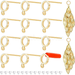 20Pcs Brass Stud Earring Findings, with Horizontal Loops & Raw(Unplated) Sterling Silver Pins & Plastic Protector, Ring, with 40Pcs Plastic Ear Nuts, Golden, 8x6mm, Hole: 1mm, Pin: 0.7mm(KK-BC0008-36)