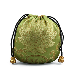 Chinese Style Stain Brocade Jewelry Packing Pouches, Drawstring Gift Bags, Auspicious Cloud Pattern, Olive Drab, 11x11cm(PAAG-PW0001-161M-1)