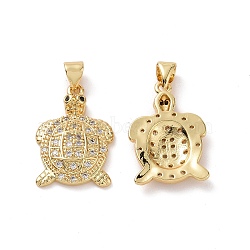 Brass Cubic Zirconia Pendants, Sea Turtle Charm, Real 18K Gold Plated, 21.5x15x4mm, Hole: 3.5x5mm(KK-G453-14G)