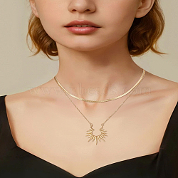 1Pc Brass Sun Pendant Double Layered Necklaces, Golden, 14.13 inch(35.9cm)(NJEW-LP0009-52)