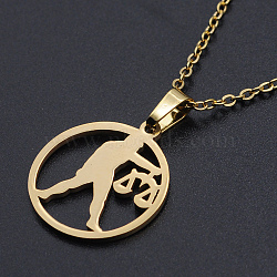 201 Stainless Steel Pendants Necklaces, with Cable Chains and Lobster Claw Clasps, Flat Round with Constellation/Zodiac Sign, Libra, 15-3/4 inch(40cm), 1.5mm(NJEW-S105-JN626-7G)
