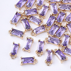 Transparent Glass Charms, with Brass Findings, Faceted, Rectangle, Light Gold, Medium Purple, 8.5x4x3mm, Hole: 1mm(X-GLAA-T007-13C)