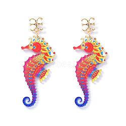 Ocean Acrylic & Alloy Dangle Earrings for Women, Golden, Sea Horse, 90x34mm(WG27996-01)