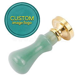 CRASPIRE 2Pcs 2 Style Sealing Wax Seal Stamp Handle, Natural Green Aventurine Stamp Handle, for Wedding Invitations Making, with Brass Wax Seal Stamp Head, 25~50x22mm, 1pc/style(AJEW-CP0004-73B)