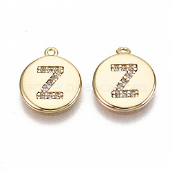 Brass Micro Pave Clear Cubic Zirconia Charms, Nickel Free, Real 18K Gold Plated, Flat Round, Letter.Z, 11.5x10x1mm, Hole: 0.9mm(KK-N231-233Z-NF)