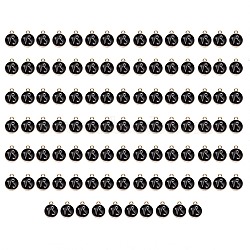 Alloy Enamel Pendants, Flat Round with Constellation, Light Gold, Black, Capricorn, 15x12x2mm, Hole: 1.5mm, 100pcs/Box(ENAM-SZ0001-28C-E)