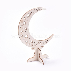 Eid Mubarak Wooden Ornaments, Ramadan Wood Tabletop Decoration, Moon with Star, Blanched Almond, 179x125x2.5mm(X-WOOD-D022-A05)