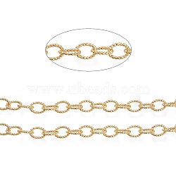 3.28 Feet Brass Textured Cable Chains, Oval, Unwelded, Long-Lasting Plated, Real 18K Gold Plated, Link: 9.5x7x1.5mm(X-CHC-K010-02G)