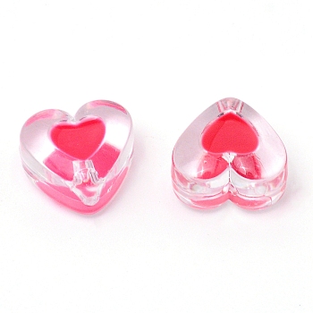 Transparent Clear Enamel Acrylic Beads, Heart, Deep Pink, 15x17x11mm, Hole: 2mm