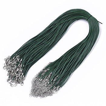 Waxed Cotton Cord Necklace Making, with Alloy Lobster Claw Clasps and Iron End Chains, Platinum, Dark Green, 44~48cm, 1.5mm