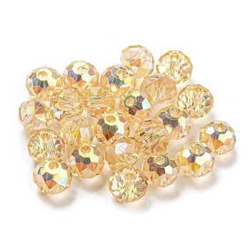 Transparent Electroplate Glass Beads, Faceted, Rondelle, Gold, 6x4.5mm, Hole: 1.2mm, 100pcs/bag