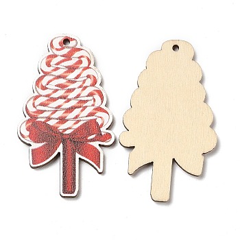 Single Face Christmas Printed Wood Big Pendants, Candy Charms, Red, 55x32x2.5mm, Hole: 2mm