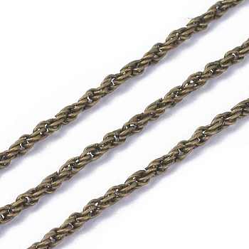 Iron Rope Chains, Unwelded,  Antique Bronze Color, with Spool, Link:2mm, wire: 0.45mm thick, Chain: 3mm thick, about 328.08 Feet(100m)/roll