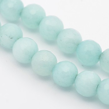 Dyed Faceted Round Natural Jade Beads Strands, Imitation Amazonite, 8mm, Hole: 1mm, about 46pcs/strand, 15.75 inch