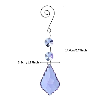 Glass Leaf Hanging Ornaments, Suncatchers for Home Outdoor Decoration, Medium Slate Blue, 146mm