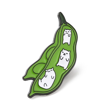 Pea Pod & Cat Enamel Pin, Electrophoresis Black Plated Alloy Badge for Backpack Clothes, Green, 36.5x16x1.5mm