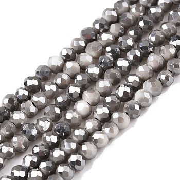 Electroplate Glass Beads Strands, Pearl Luster Plated, Faceted, Rondelle, Dark Gray, 2.5x2mm, Hole: 0.7mm, about 154~161pcs/strand, 11.7~12.09 inch(30~31cm), about 90~100 strands/set