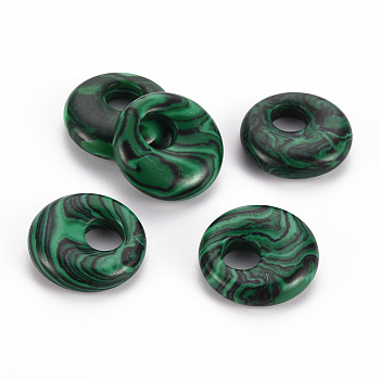 Synthetic Malachite Pendants, Donut/Pi Disc, 17.5~18.5x5.5mm, Hole: 5.5mm